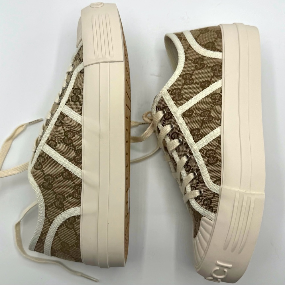 NIB Gucci GG Logo Julia Monogram Beige Canvas Platform Sneakers EU 40 - Picture 7 of 13
